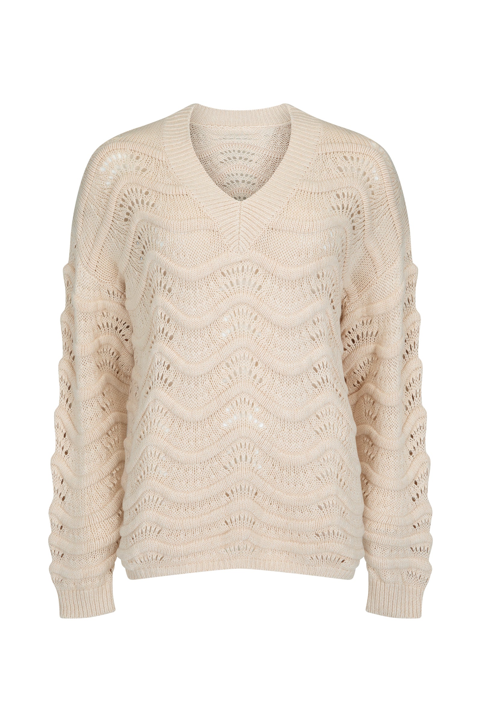 Womens beige Merino wool blend knit jumper front view