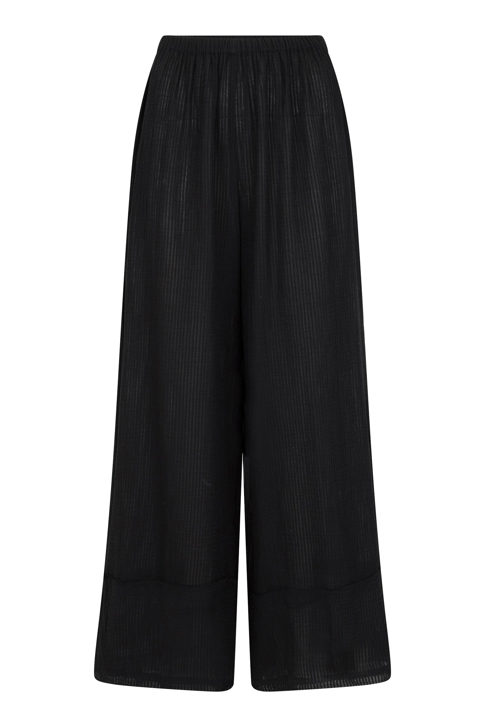womens cotton black wide leg pant front view