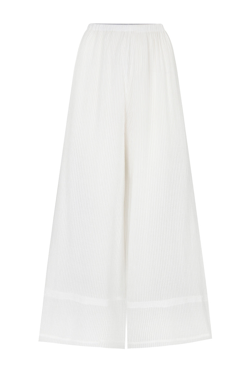 womens white cotton textured pant front view