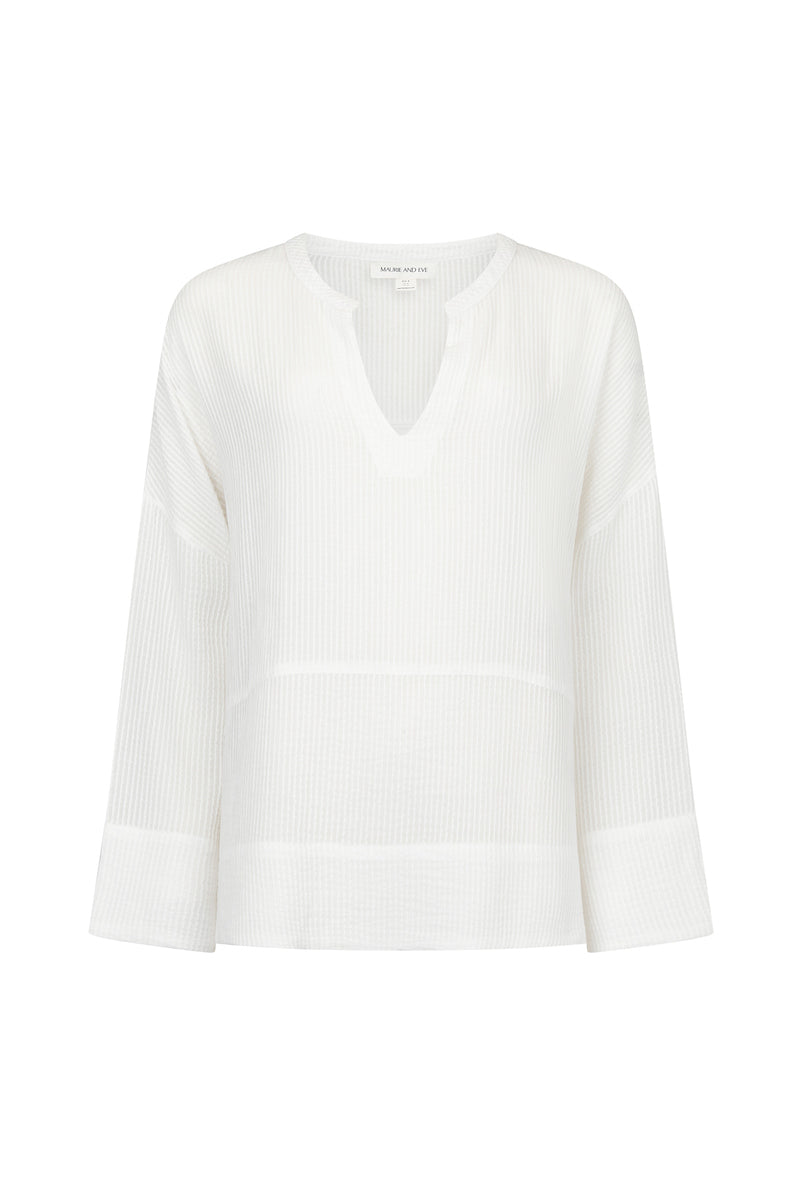 womens white cotton texture top front view