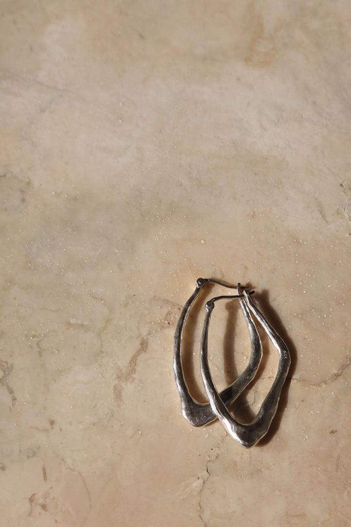 organic shape hoop earrings silver