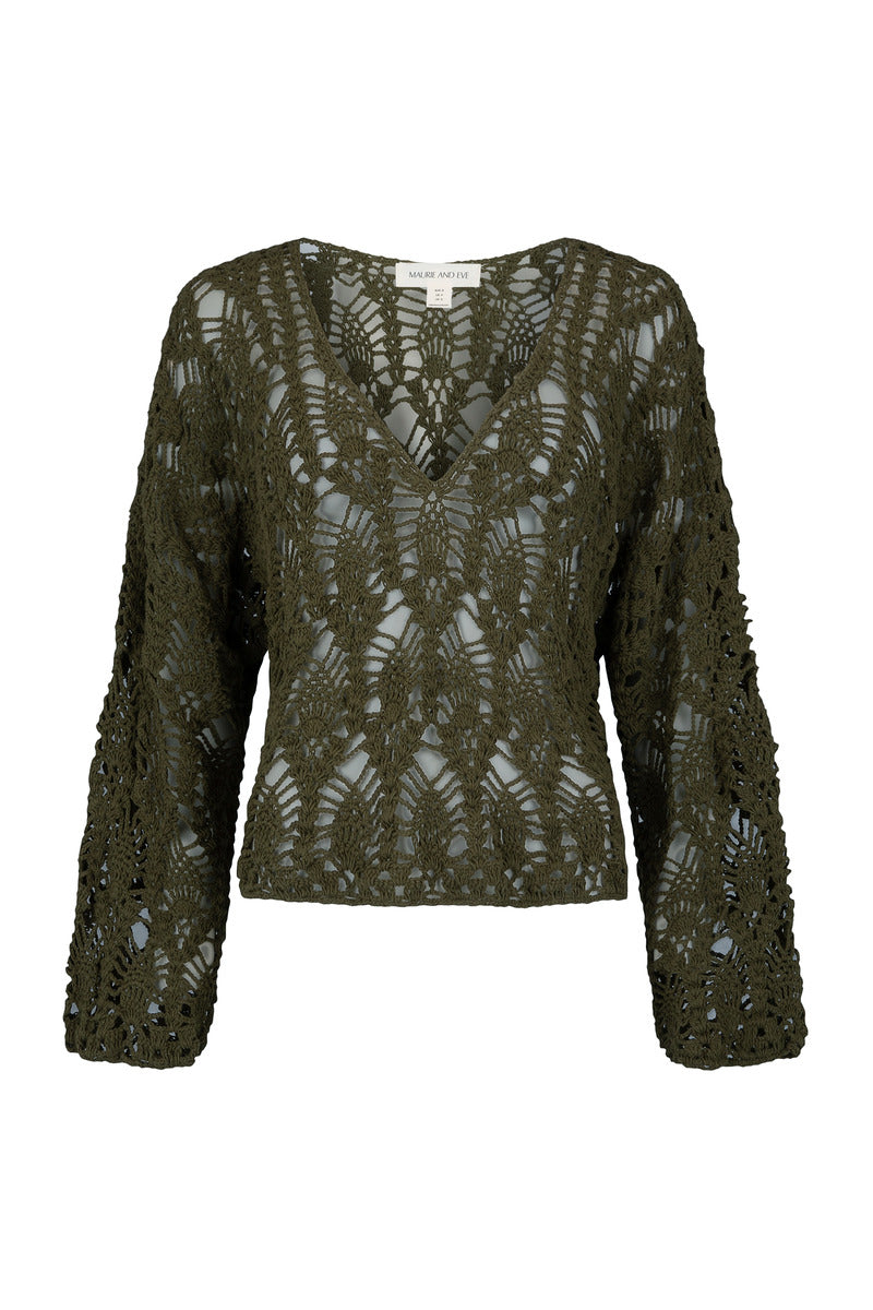 Olive cotton crochet top