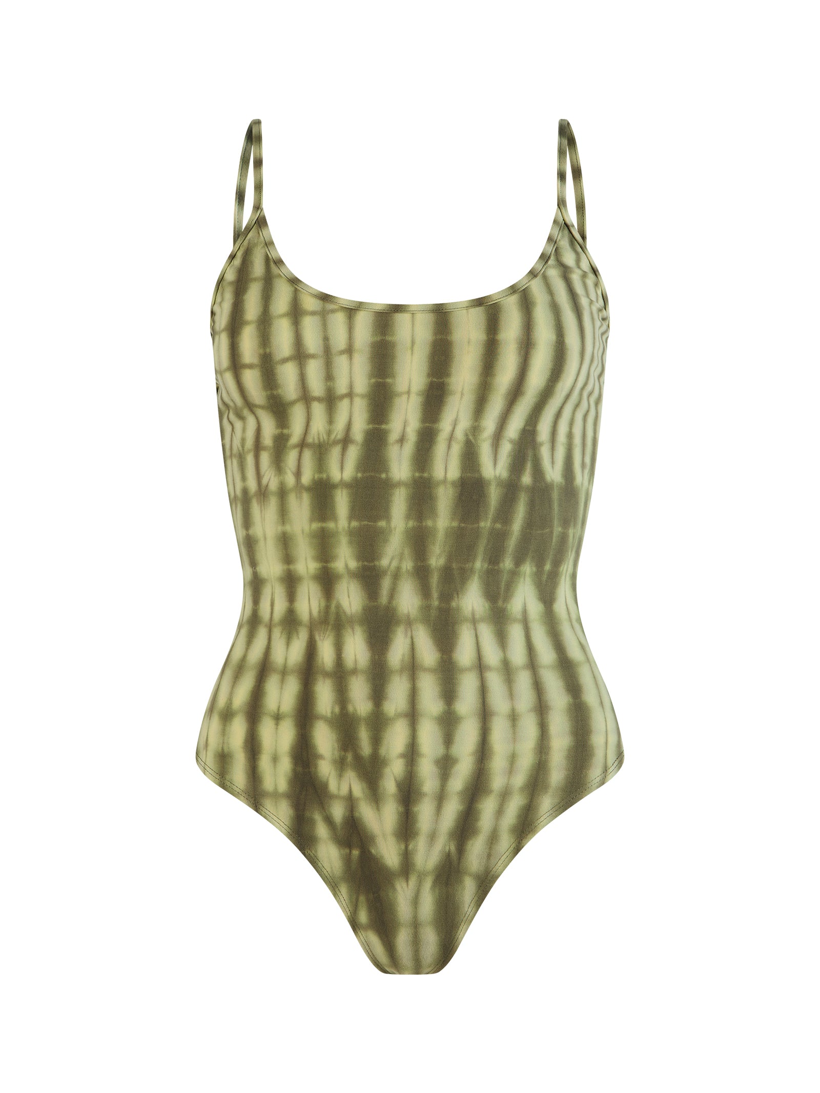 womens green cotton tie dye bodysuit front view