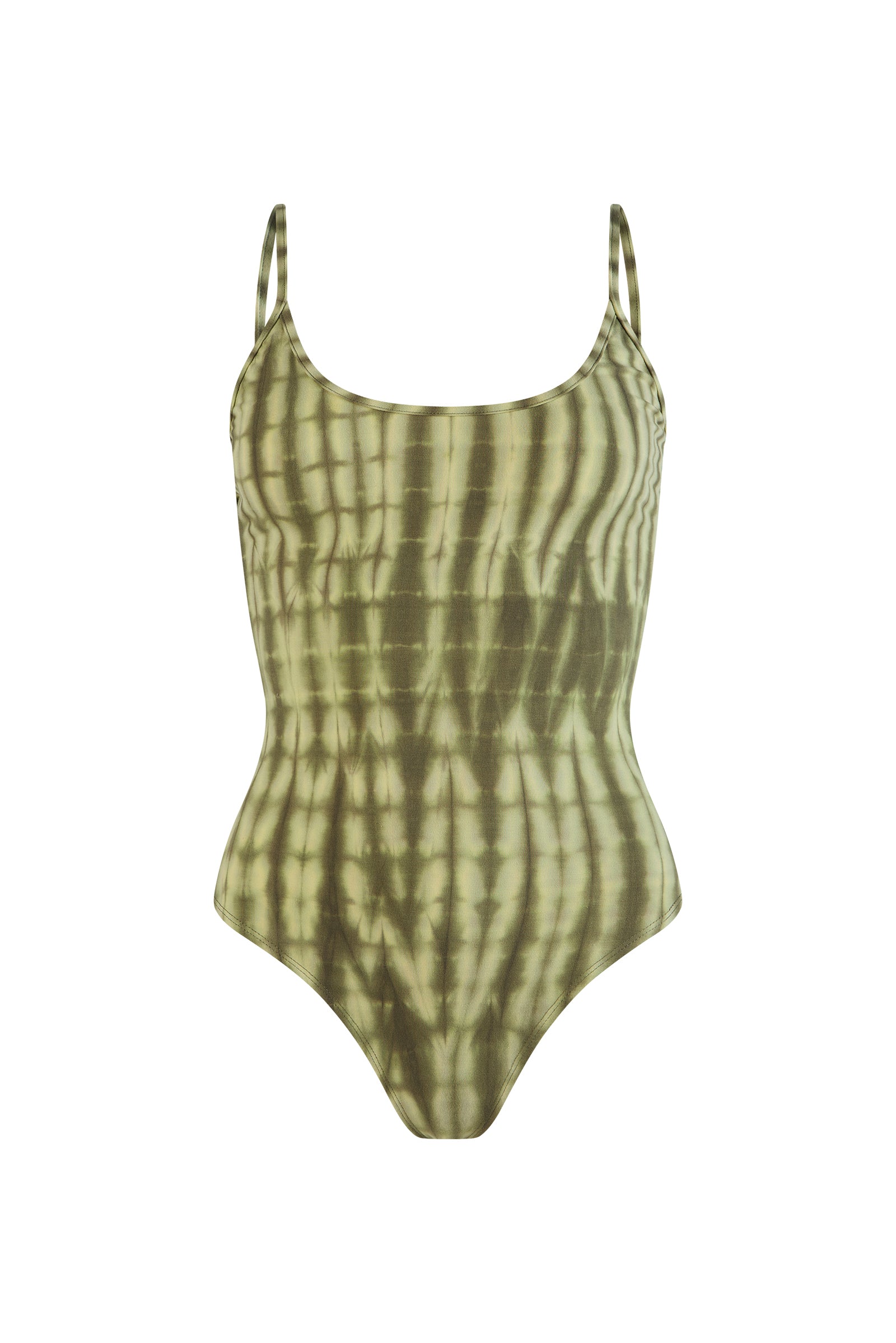 womens green cotton tie dye bodysuit front view
