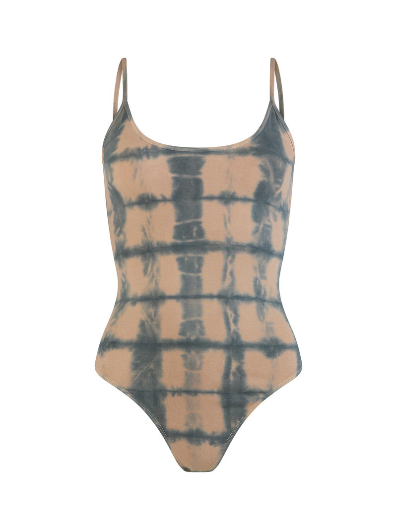 womens clay and dusk tie dye cotton bodysuit front view