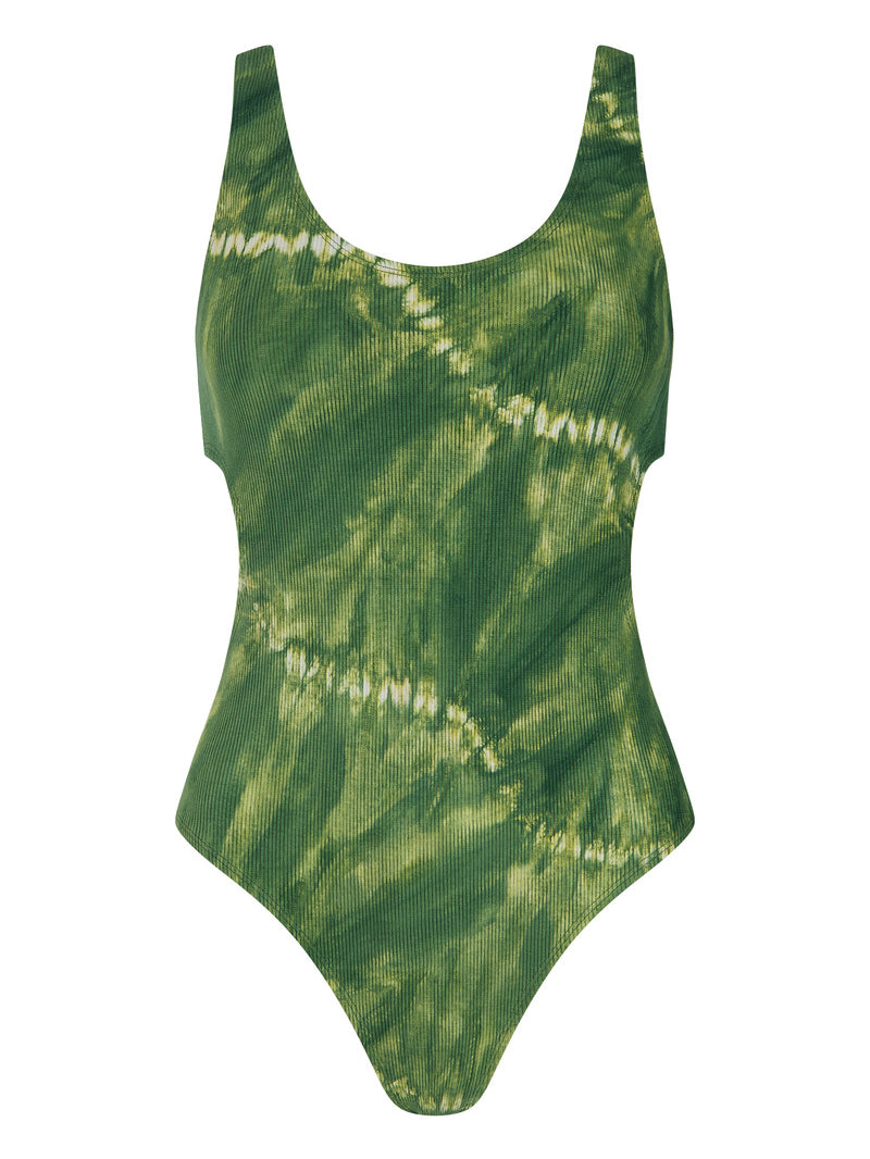 womens cotton tie dye green bodysuit front view