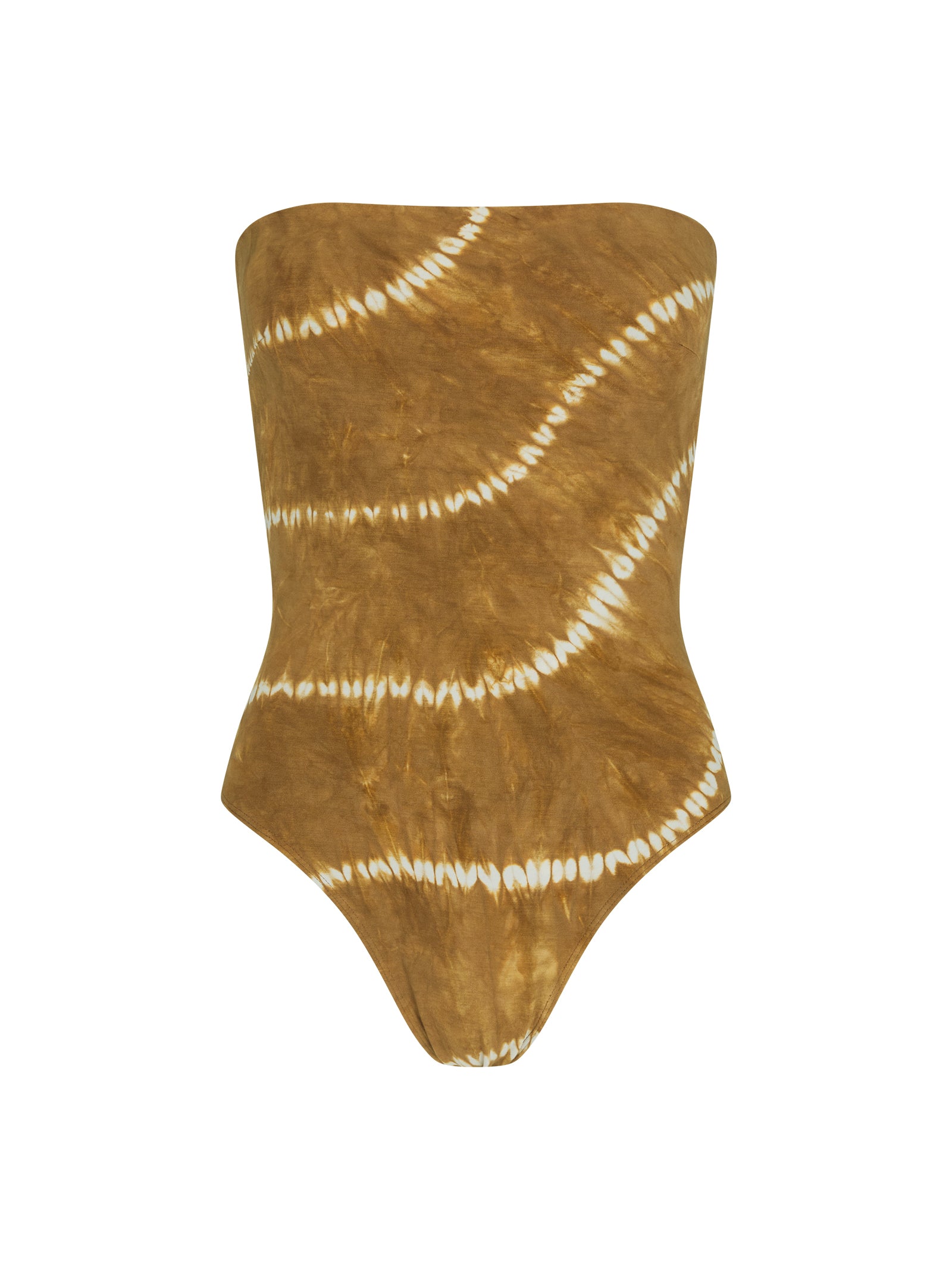womens tan tie dye strapless bodysuit