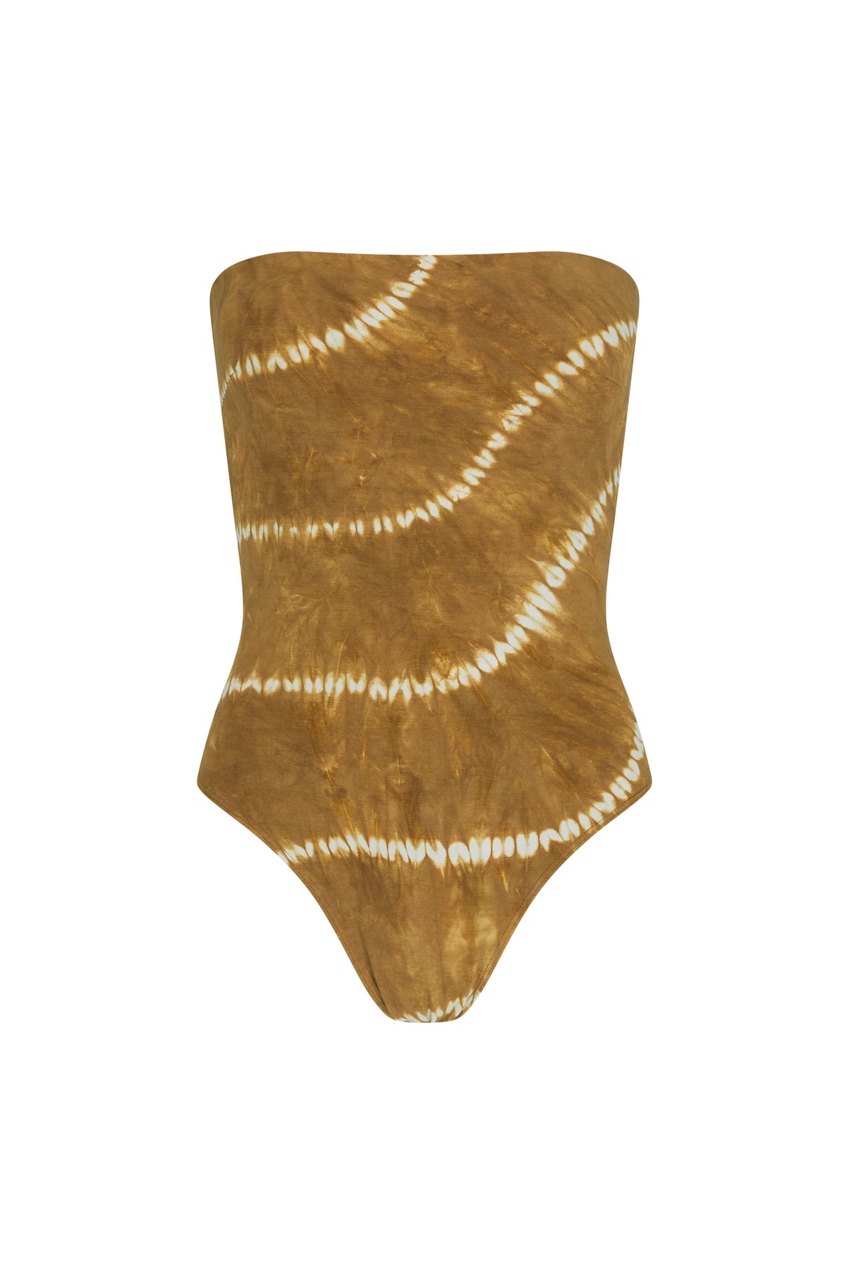 womens tan tie dye strapless bodysuit