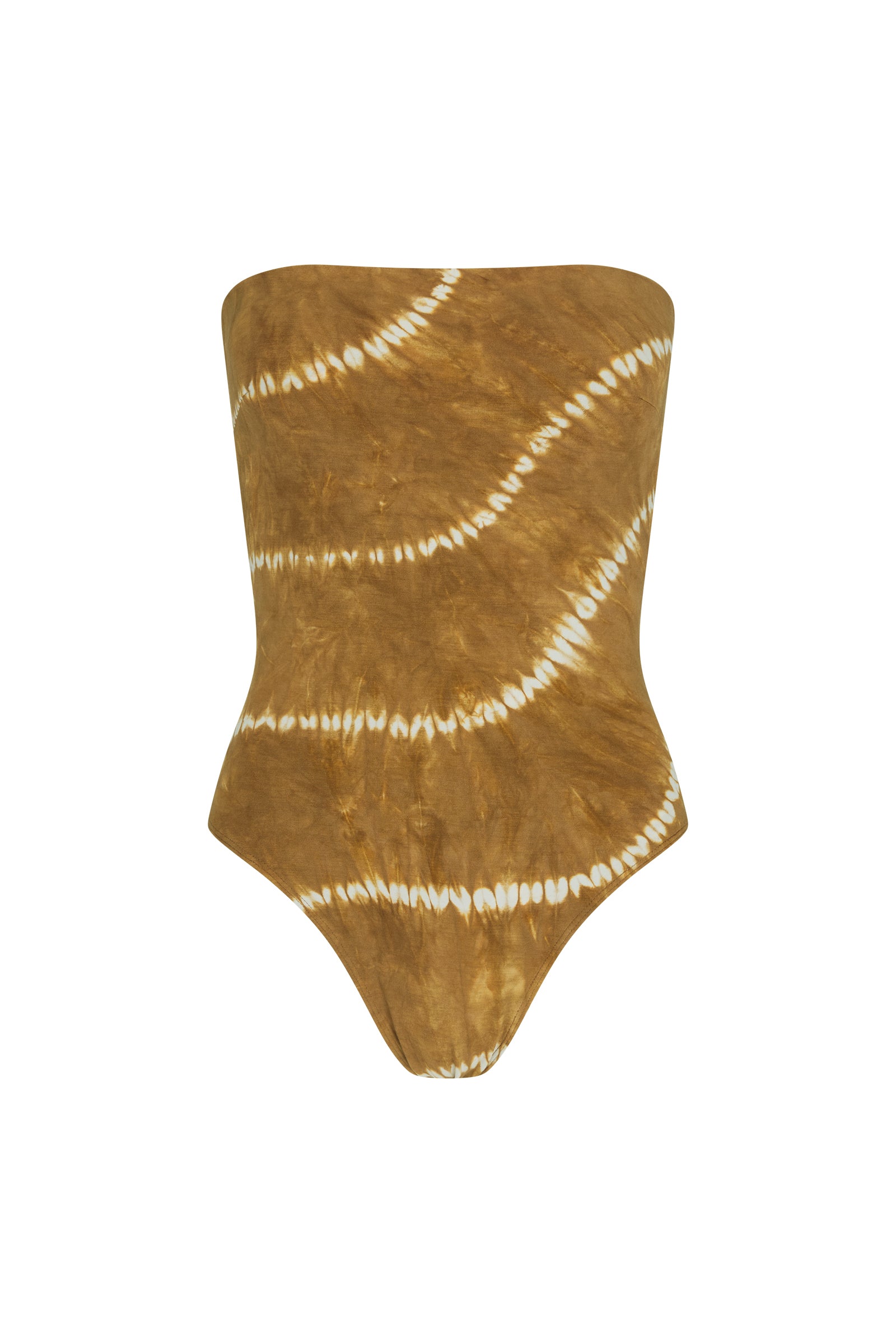womens tan tie dye strapless bodysuit
