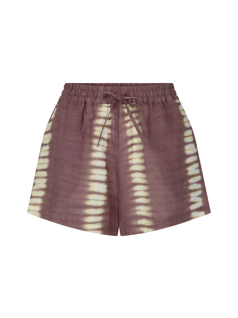 women's mauve linen tie dye short front view