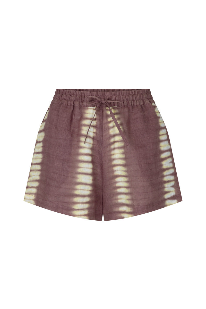 women's mauve linen tie dye short front view