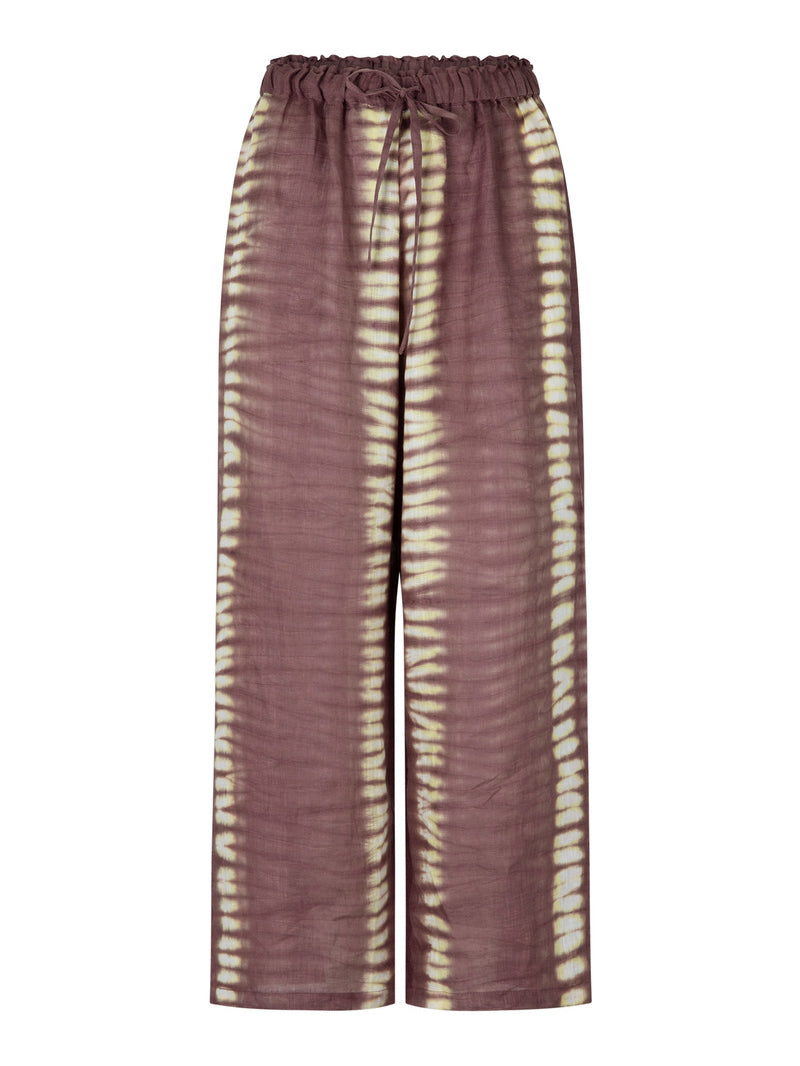 women's mauve tie dye linen pant front view