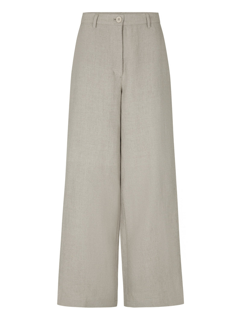 women's natural linen wide leg pant front view