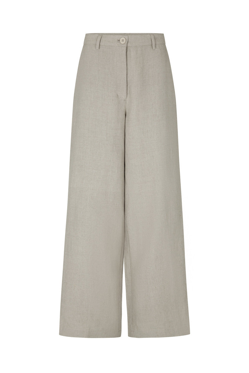 women's natural linen wide leg pant front view