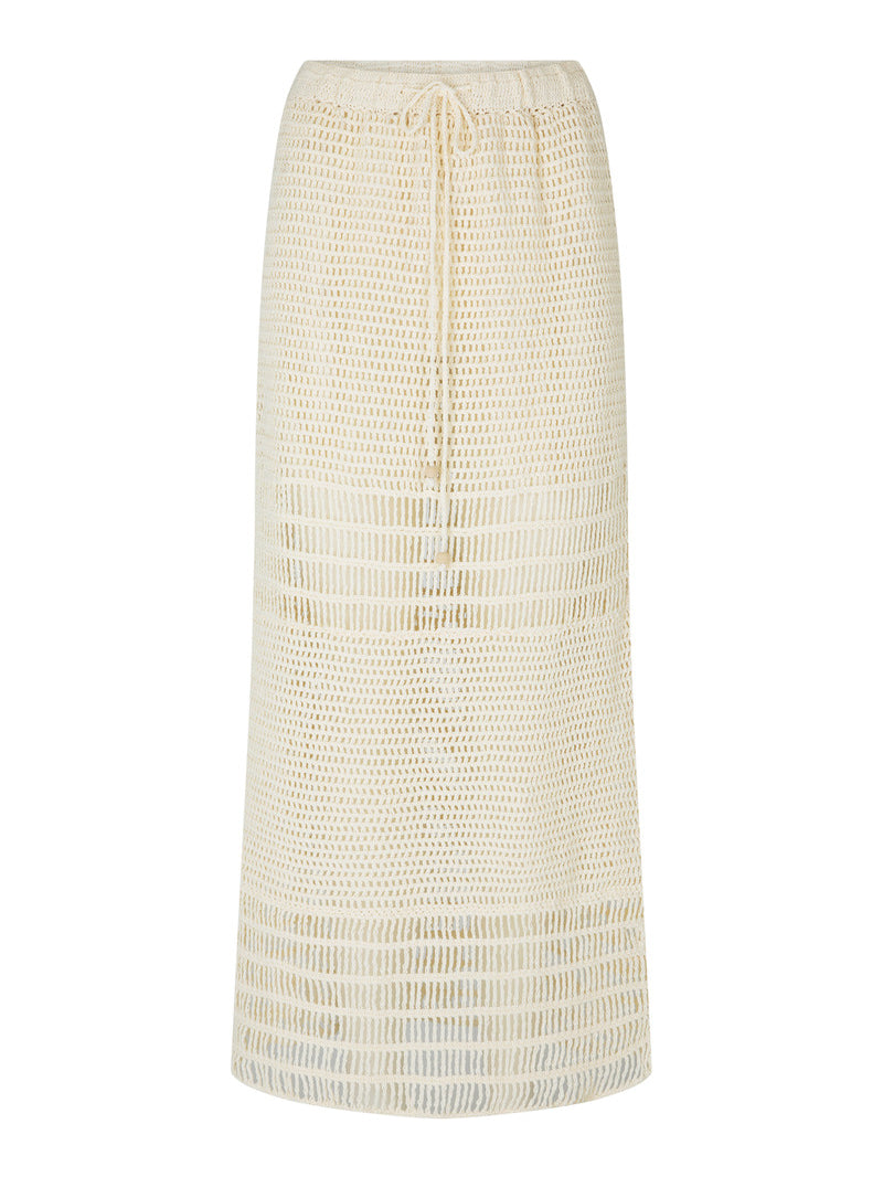 womens white cotton crochet skirt front view