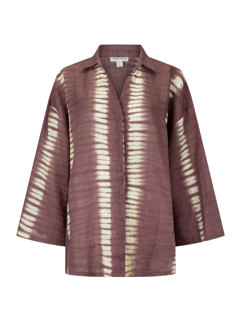 women's mauve tie dye linen shirt front view