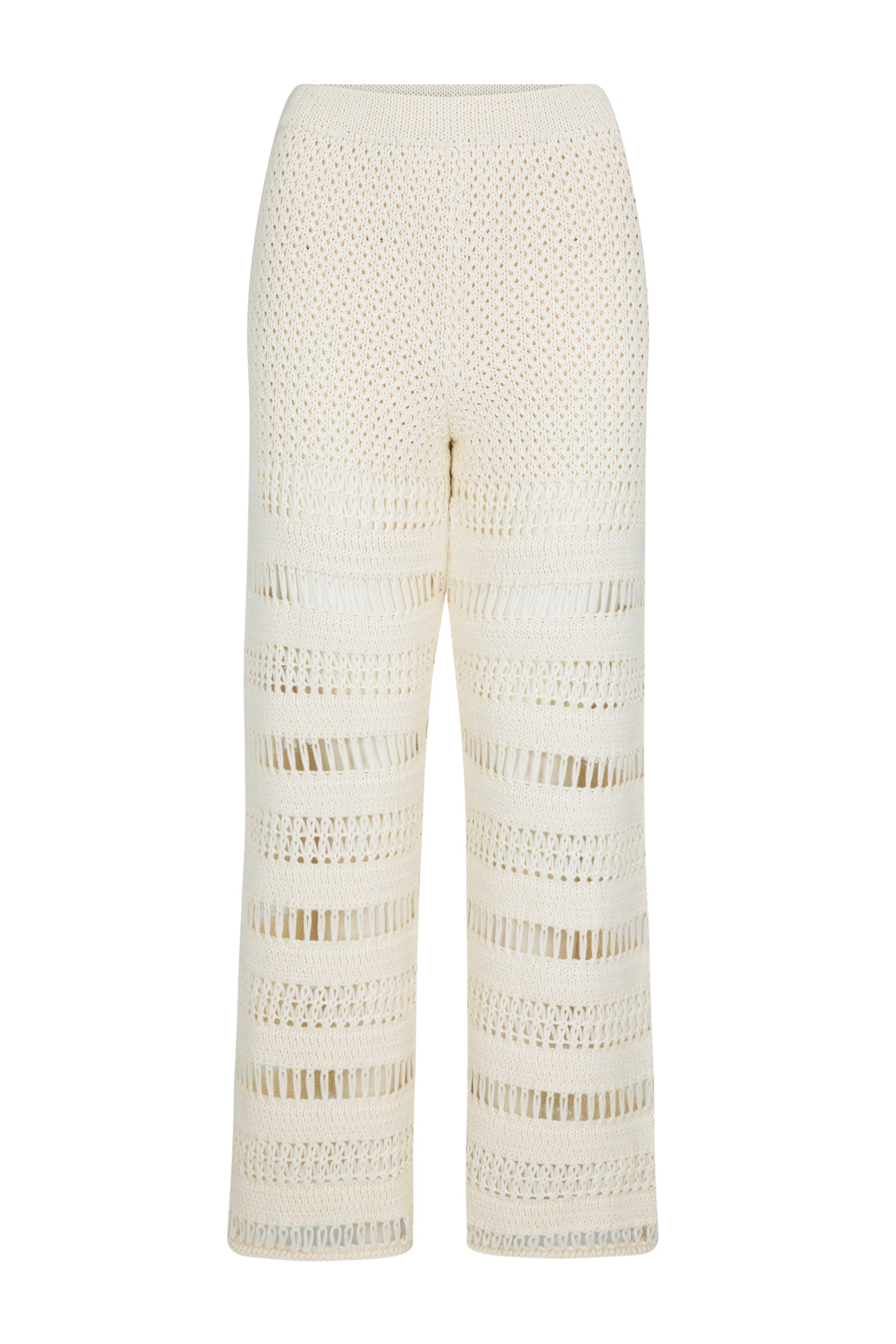 women's cream cotton knit pant front view