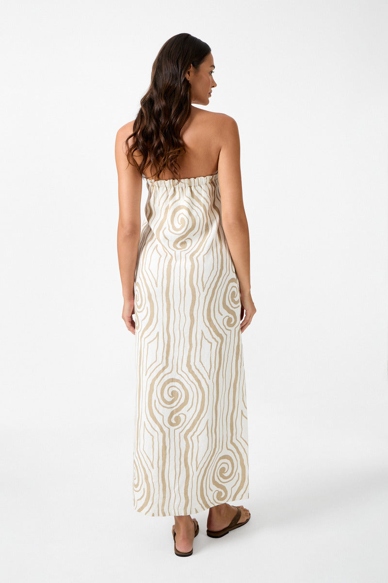 women's rami cream print maxi dress back view