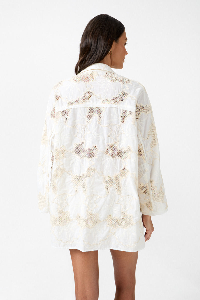 womens cream cotton lace shirt back view
