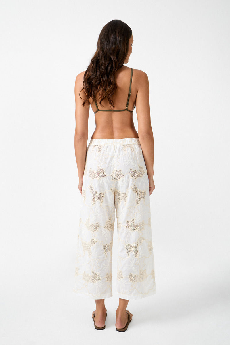Womens cotton lace pant cream hue back view