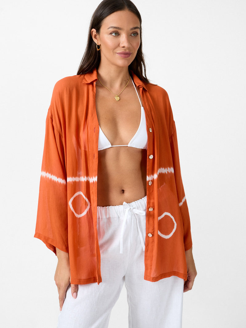 womens tie dye terracotta viscose shirt back view
