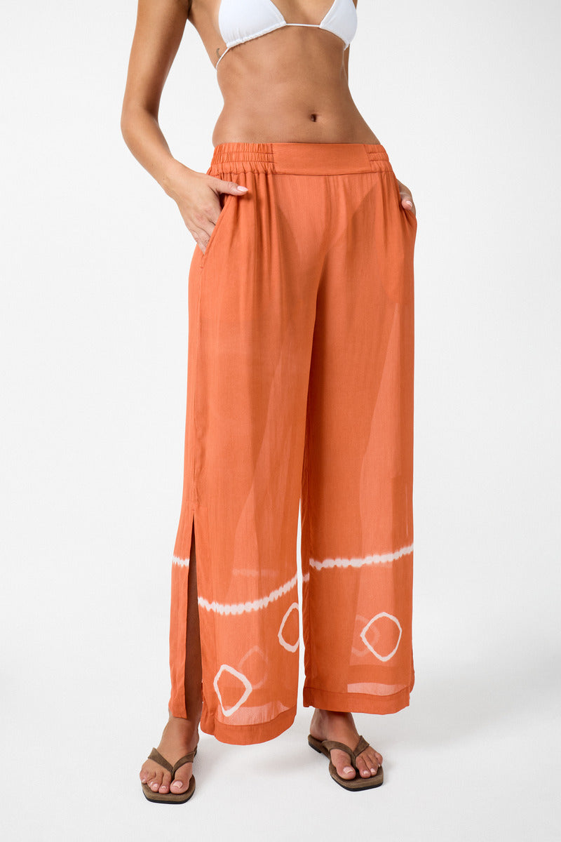womens tie dye terracotta pant front view