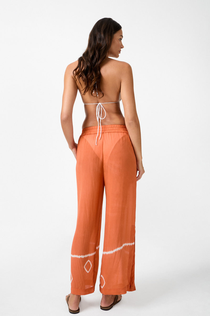 womens tie dye terracotta pant back view