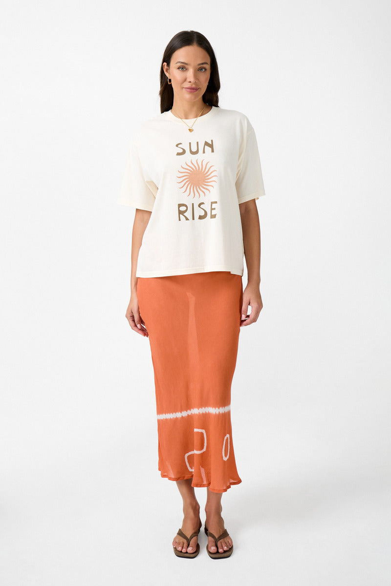 womens tie dye terracotta viscose maxi skirt front view