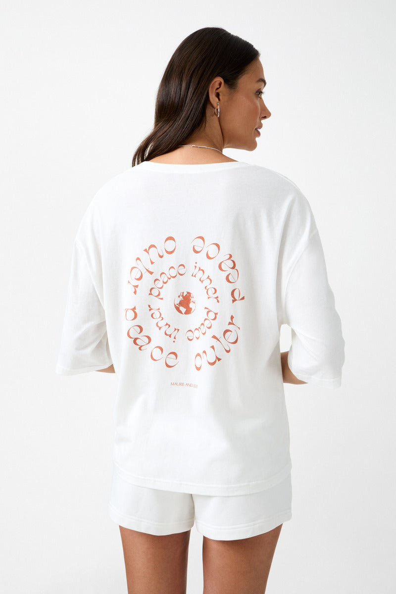 womens white cotton print tee back view