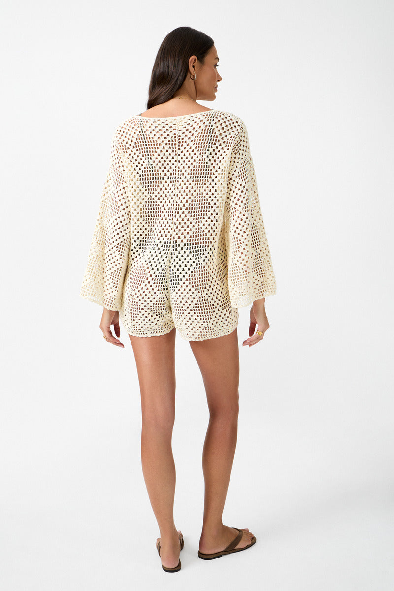 womens crochet cream jumpsuit back view