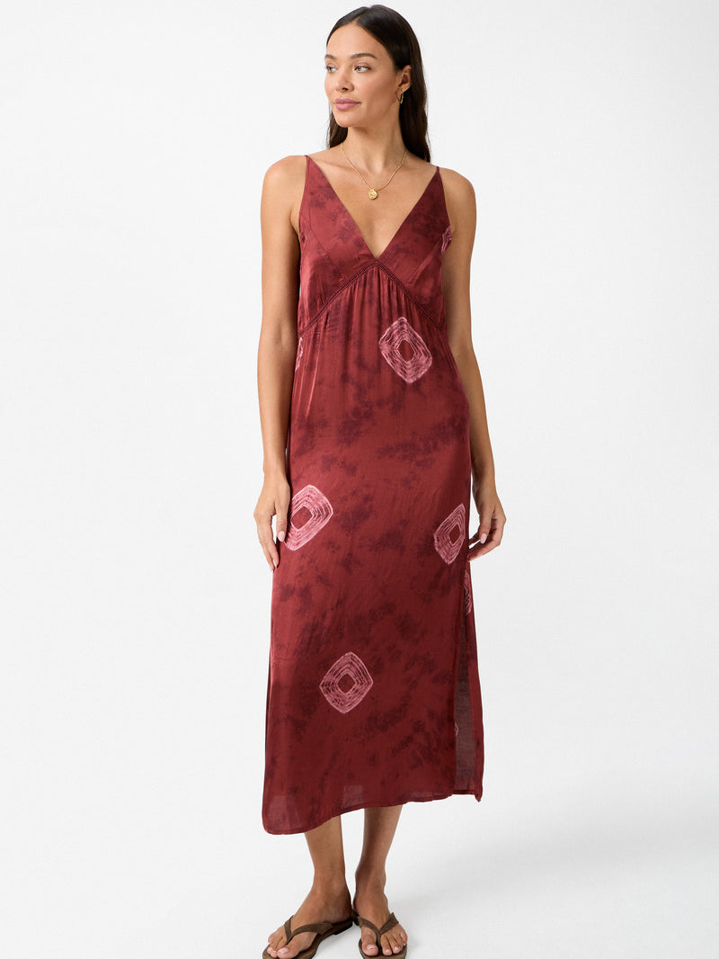 Womens ruby tie dye viscose Maxi dress front view