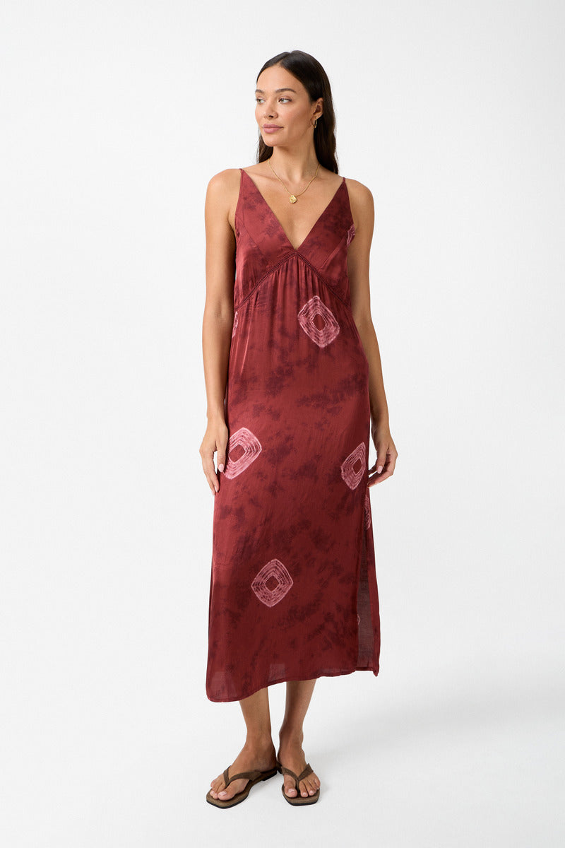 Womens ruby tie dye viscose Maxi dress front view