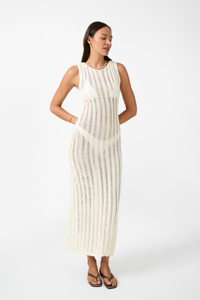 womens cream cotton maxi dress side view