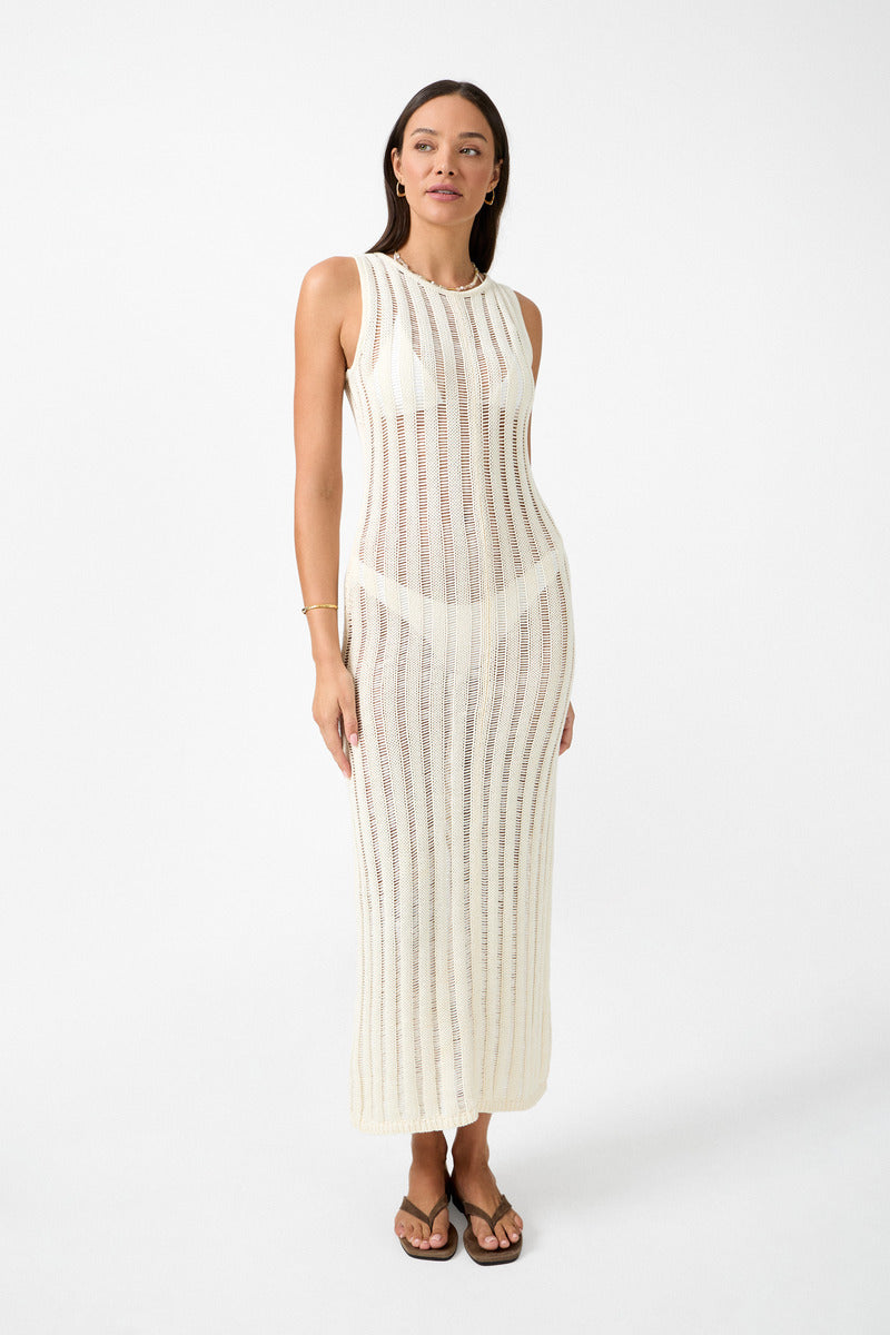 womens cream cotton maxi dress front view