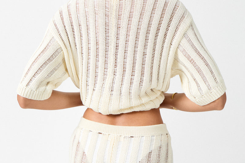 womens cotton cream knit short back view