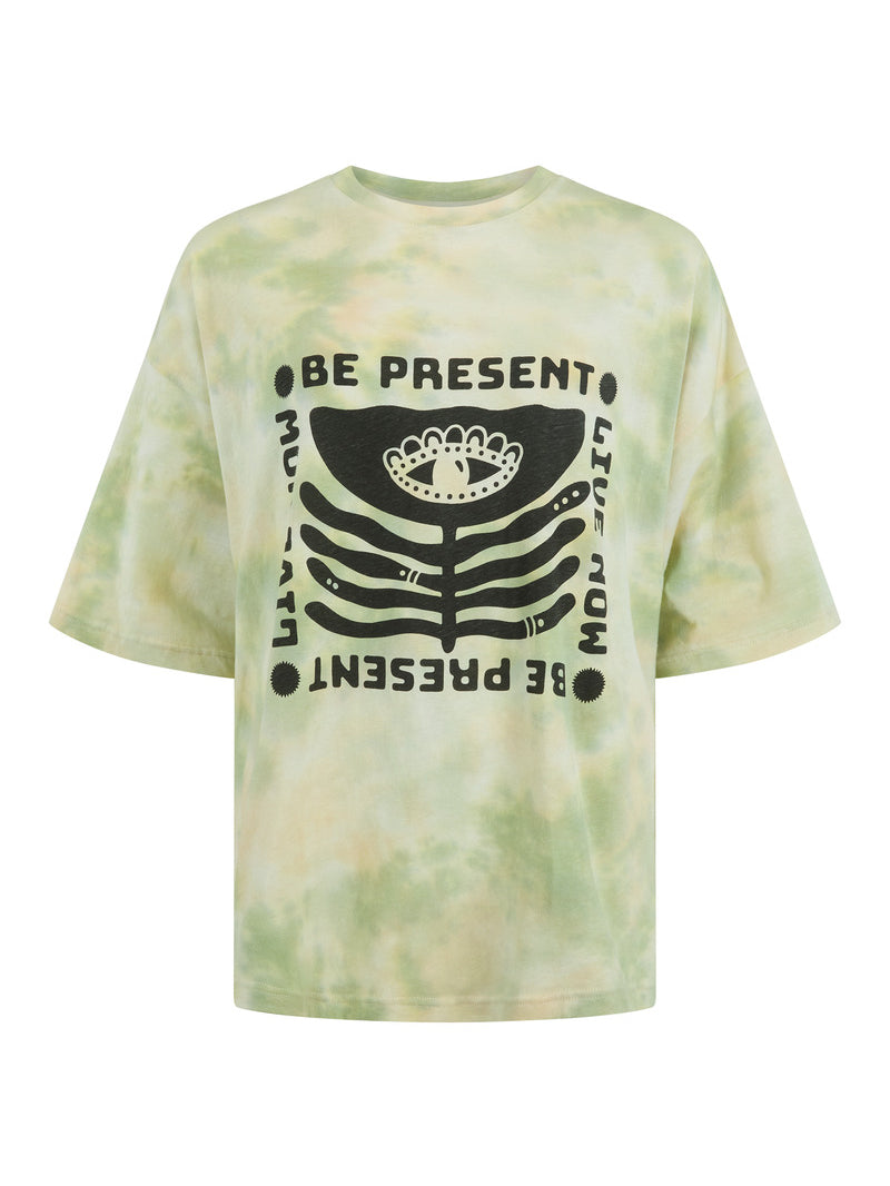 Mint Cotton tie dye tee with artist print front view