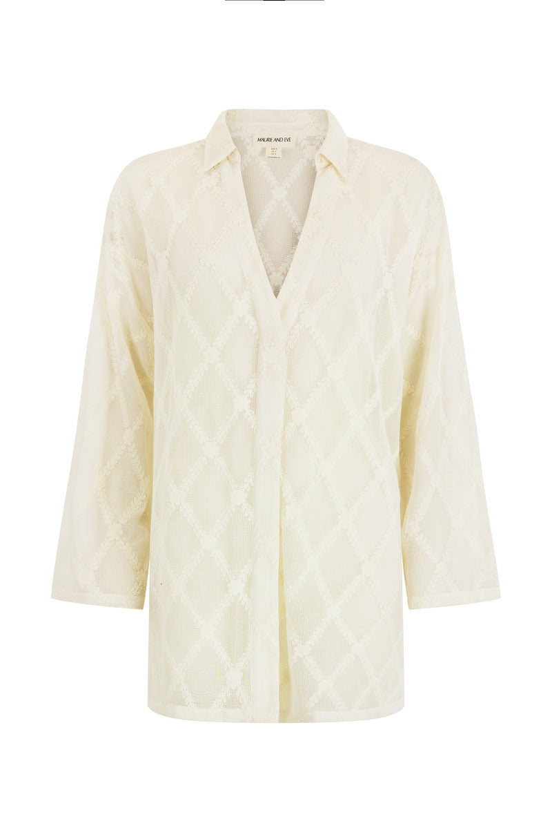 womens cotton natural lace shirt front view