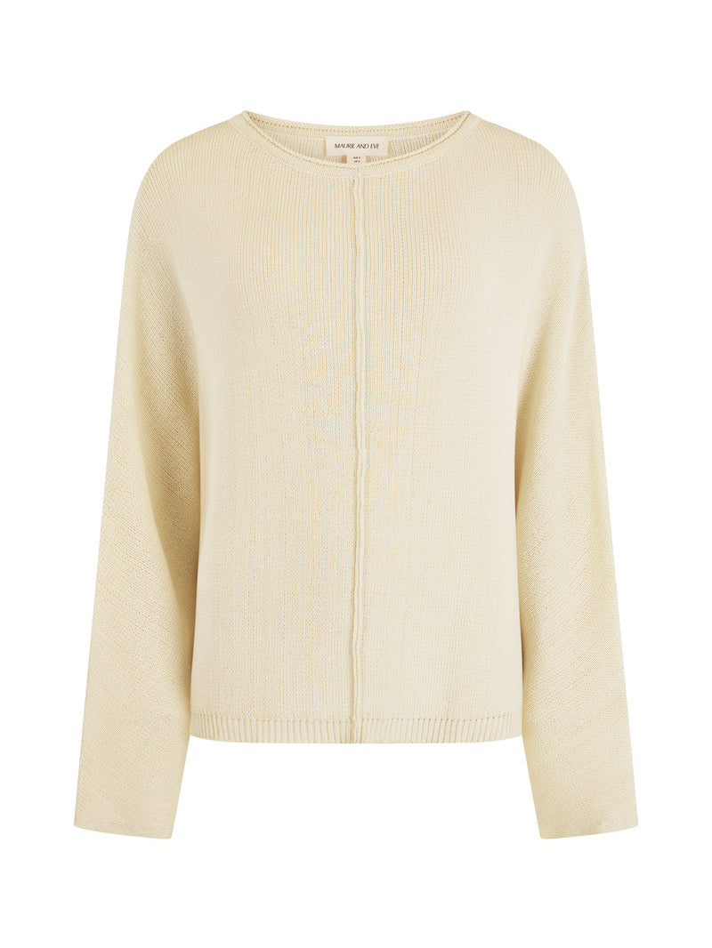 womens cotton cream long sleeve top front view