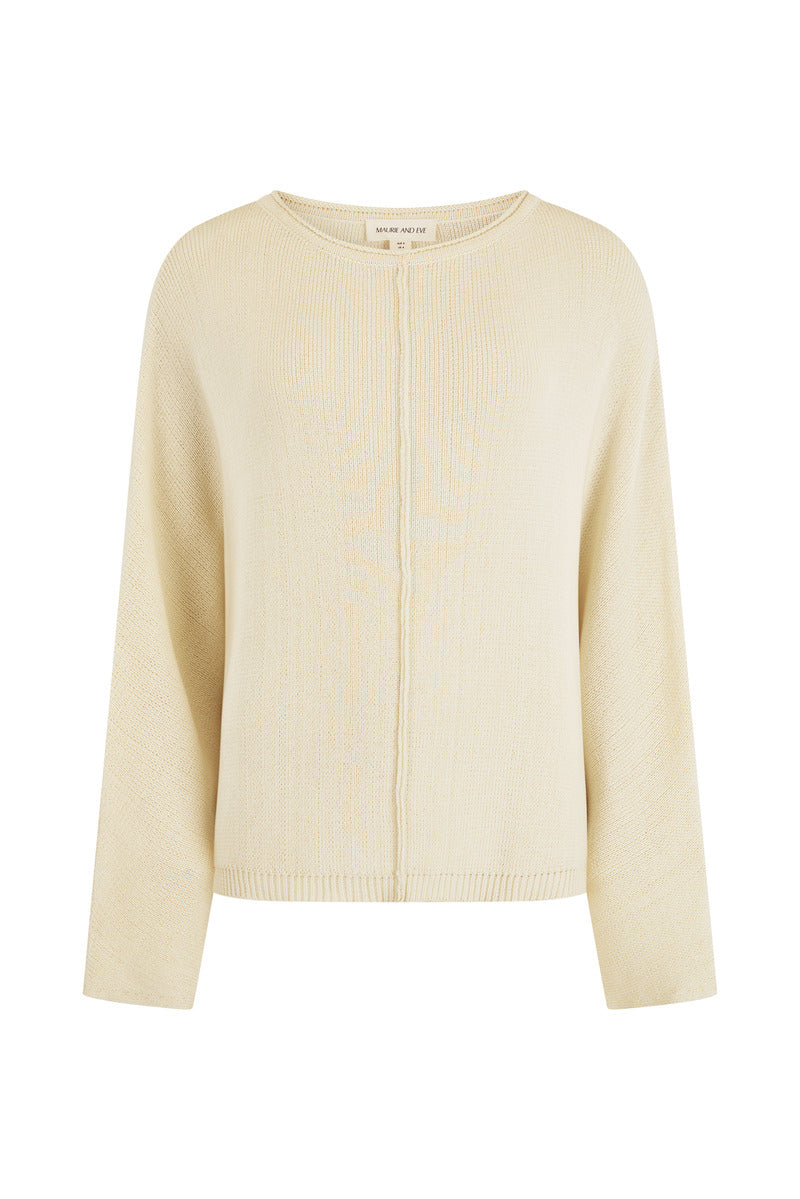 womens cotton cream long sleeve top front view