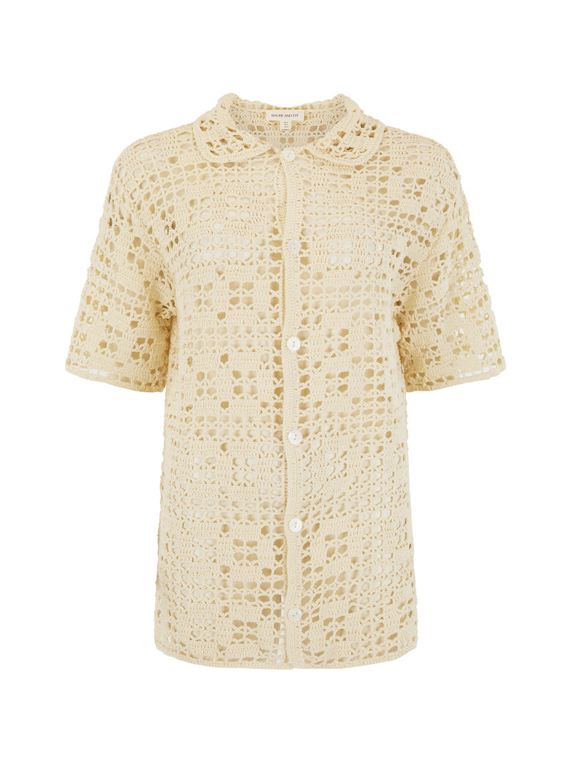 womens cream cotton crochet shirt front view