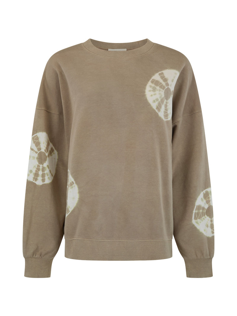 Cotton tie dye taupe jumper front view