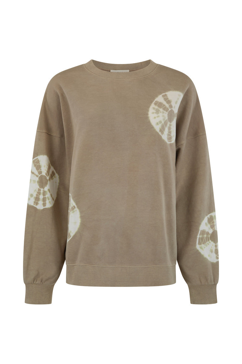 Cotton tie dye taupe jumper front view