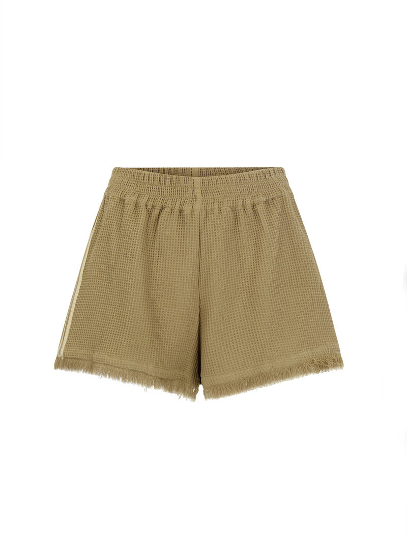 womens cotton waffle short with side stripe front view