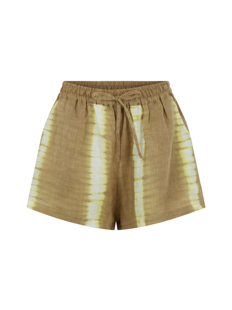 womens cotton taupe tie dye short front view