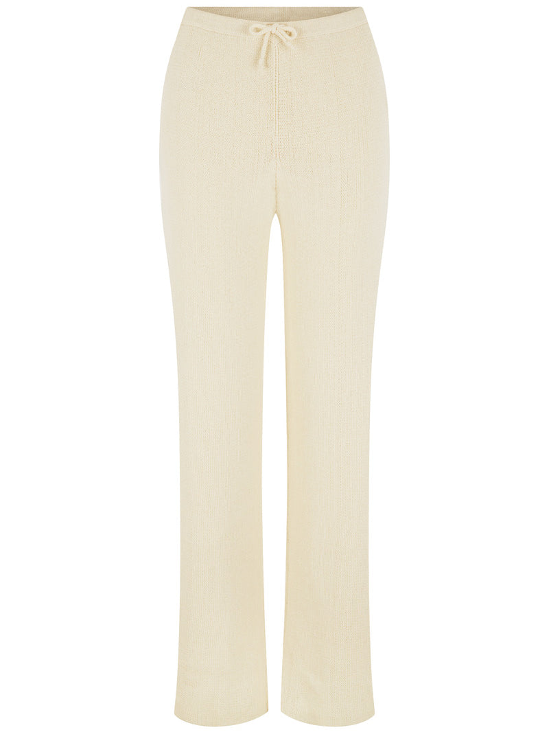 womens cotton cream knit pant front view