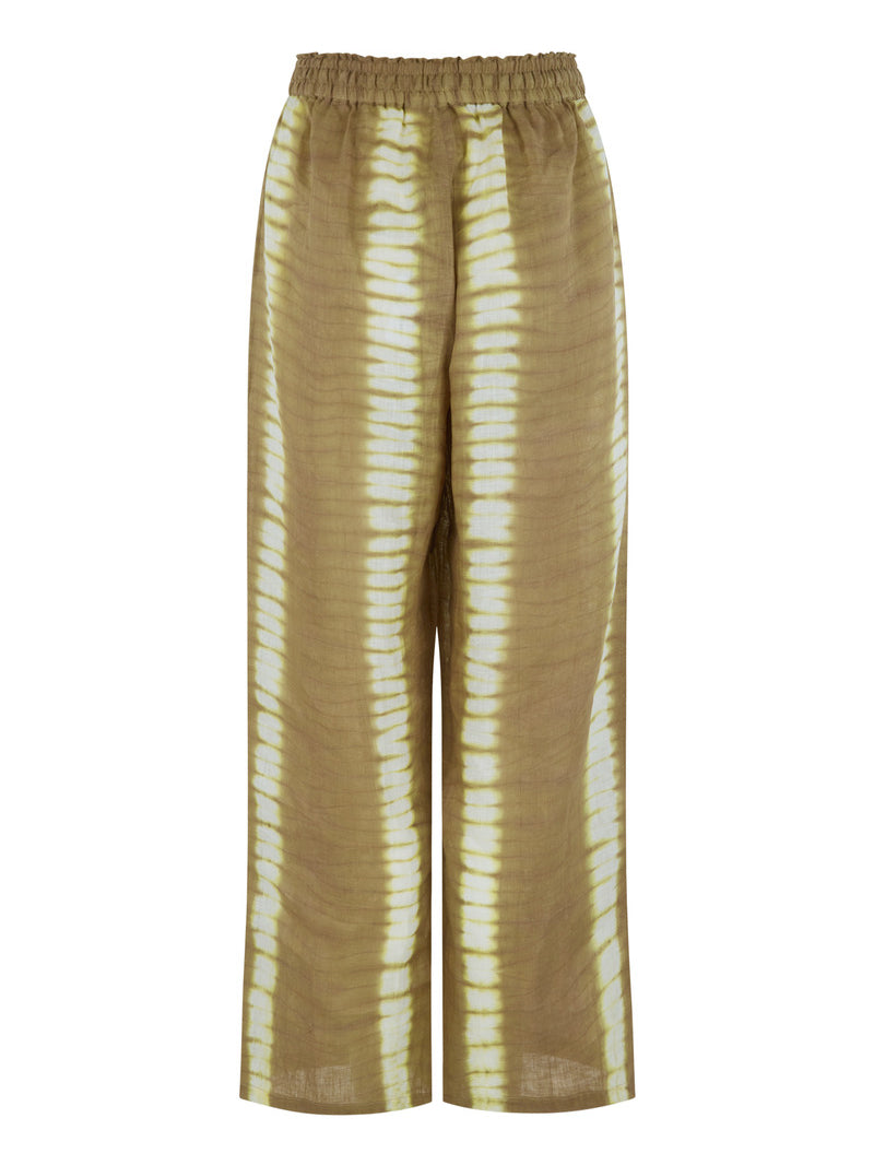 womens taupe cotton tie dye pants front view