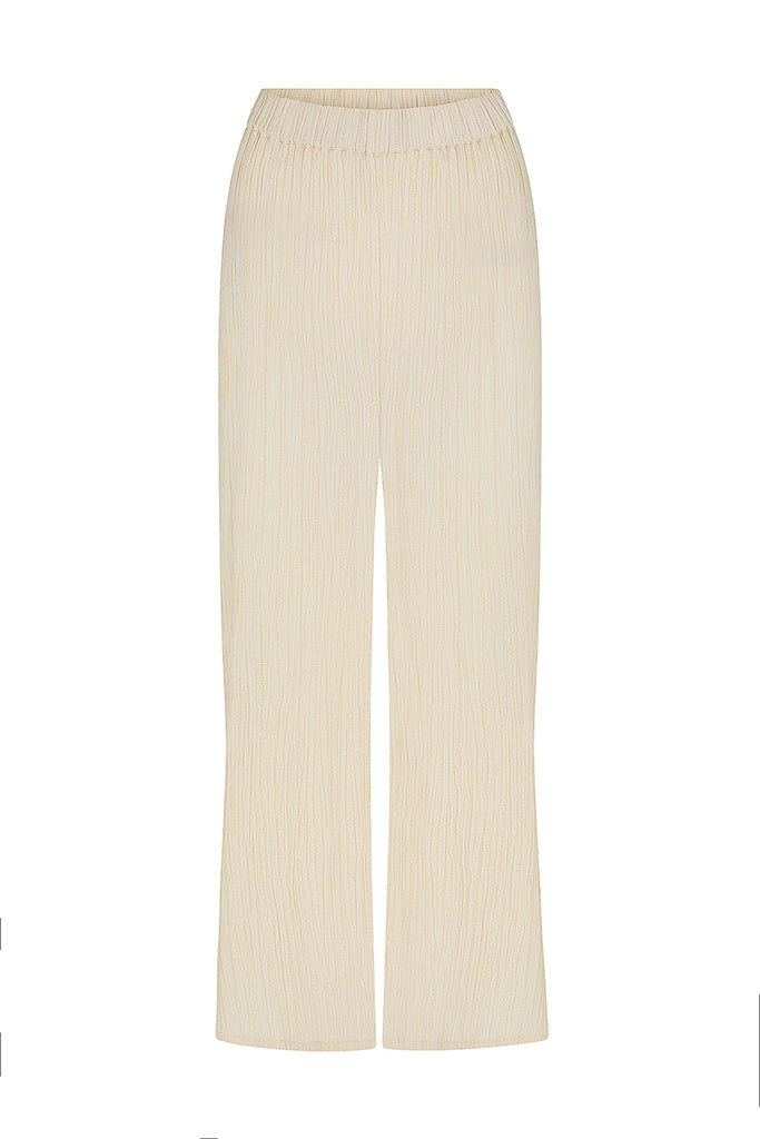 womens taupe texture elasticated waist pant front view 
