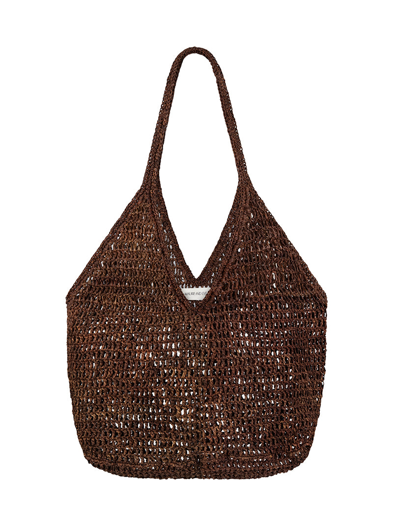 womens woven bag chocolate hue front view