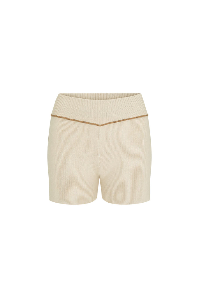 organic cotton knit short with stitching detail side view