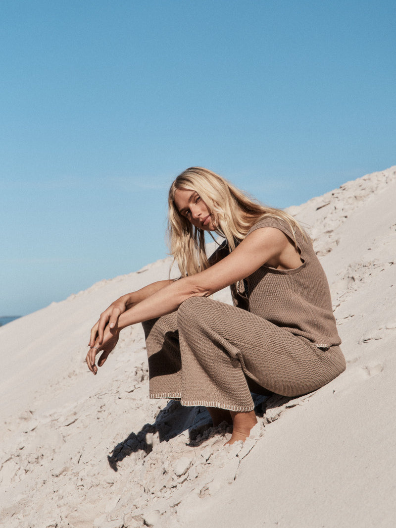 Womens mocha cotton knit pant